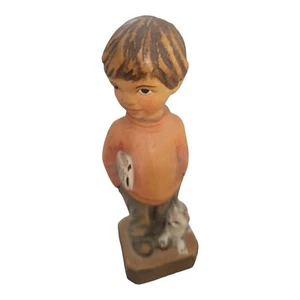Vintage Schmid-Linder 6000 Lucerne Boy with Newspaper and Cat Carved Figurine - Picture 1 of 10