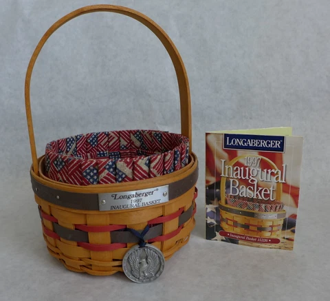 LONGABERGER 1997 Inaugural Basket  15325 w/ Liner Protector+ Eagle Tie on Charm Cover