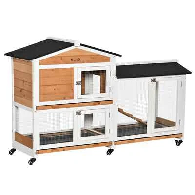 Two-Tier Rabbit Hutch Outdoor and Run Wooden Mobile Guinea Pig Hutch Bunn - Image 1 of 4
