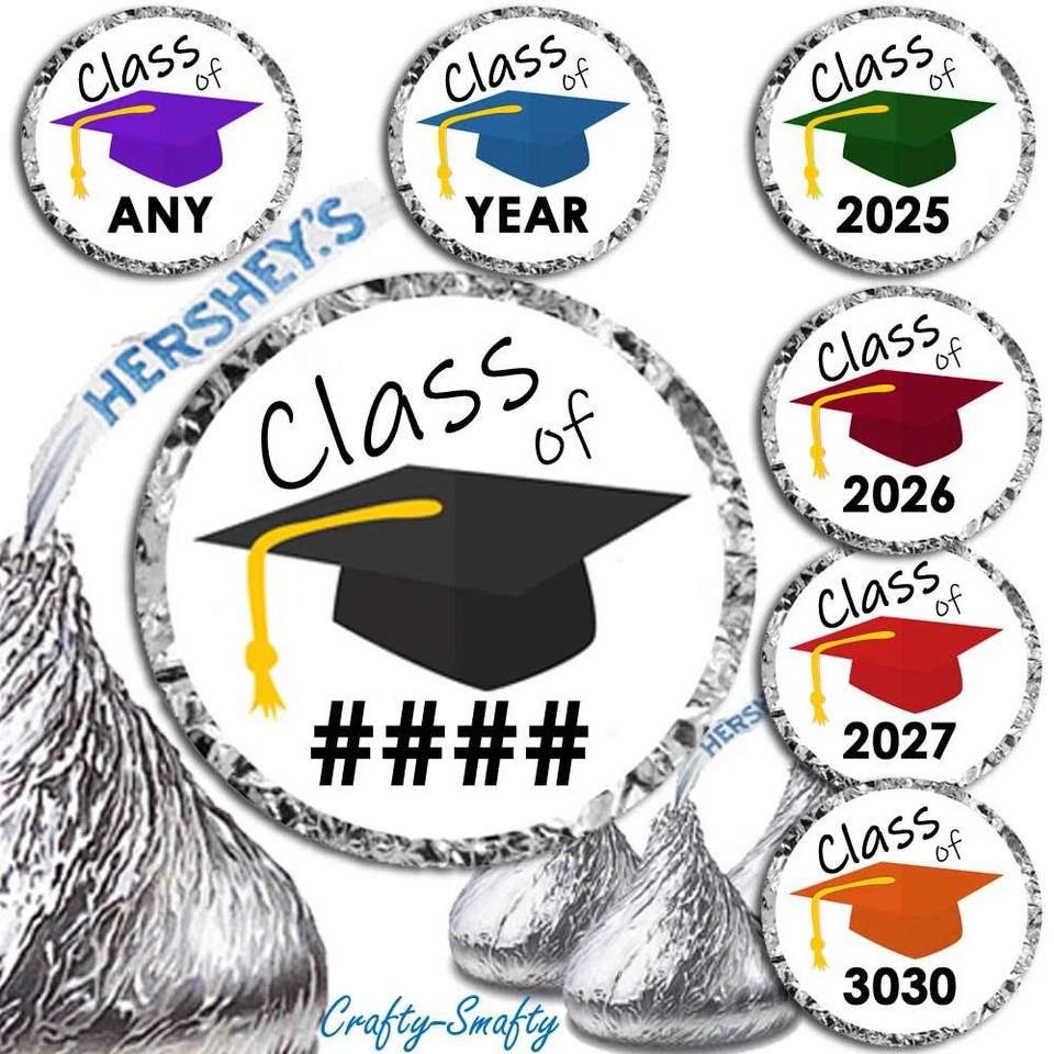 Clase de 2025 Favores de Fiesta de Graduación Ajuste Hershey Kiss Pegatinas o Sello de Sobre Foto 1 de 1