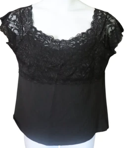 Eyeshadow Cap Sleeve Lace & Jersey Pullover Round Neck Black Size 3X (B39) - Picture 1 of 15