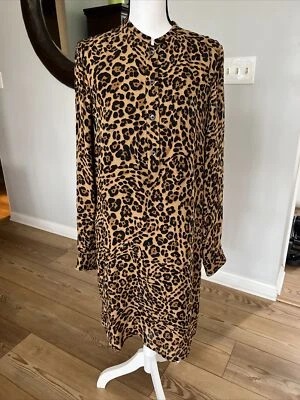 GUCCI 100% Seda Leopardo Camisa Vestido Mujer Talla 46 Mediano Animal Guepardo Logo Foto 1 de 4