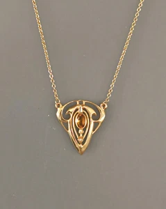 9906069 925er Silber vergoldet Jugendstil-Collier Citrin Perle - Bild 1 von 3