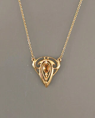 Collana In Stile Liberty In Argento 925 Placcato Oro Con Citrino E Perla - Immagine 1 di 3