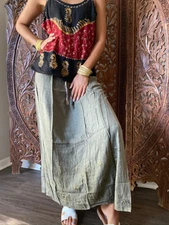 Boho Hippy Gypsy Gray Long Skirt Tank Tunic Embroidered SKIRT SM 2Pc Set 