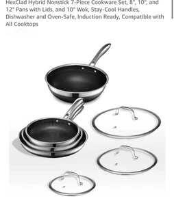 HexClad Hybrid Antihaft 7-teiliges Kochgeschirr-Set mit Deckel & Wok - Bild 1 von 7
