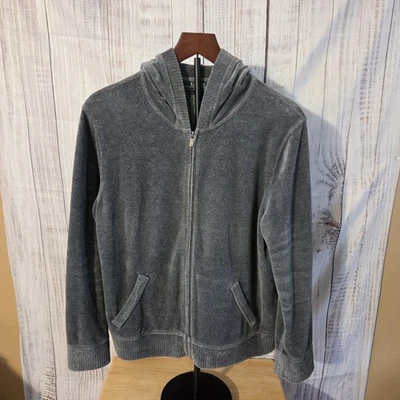 Lauren Ralph Lauren Hoodie Womens Petite L Gray Velour Jacket Full Zip Vintage  - Image 1 of 4