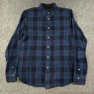 Rag & Bone Linen Classic Fit Blue Plaid Beach Long Sleeve Button Up Shirt Size L - Image 1 of 4