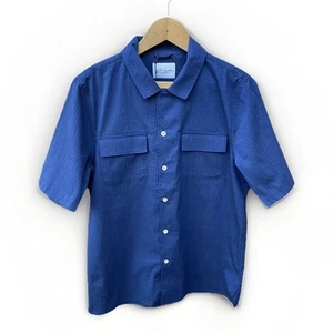 Albam Men’s Shirt Casual Navy Size X Small Seersucker SS Pocket New Oi Polloi - Picture 1 of 5