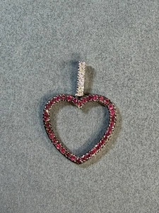 VINTAGE ESTATE 14k White Gold Natural Ruby & Diamond Heart Shaped Pendant by JCR - Picture 1 of 11