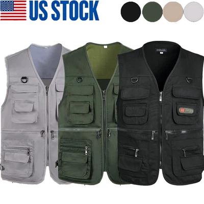 Colete utilitário masculino carga multibolsos pesca caminhadas acampamento colete tops - Imagem 1 de 4