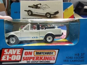 Vintage Matchbox MB 37 Ford Escort XR3i White Cabriolet Poster Card - Picture 1 of 8