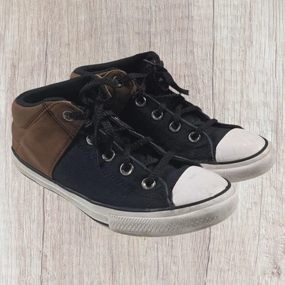 Tênis Converse Chuck Taylor Mid Top Preto Couro Marrom Lona Youth 3 - Imagem 1 de 4