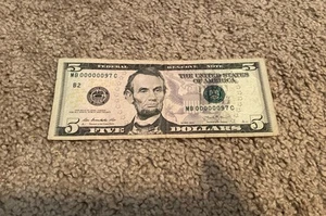 2013 Super Rare Low Serial Number 5 Dollar Bill 00000097 - Picture 1 of 3