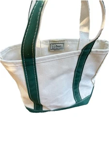 Vintage - L.L. Bean SmallBoat And Tote Forest Green& White Canvas 10"x10"x5"USA - Picture 1 of 6