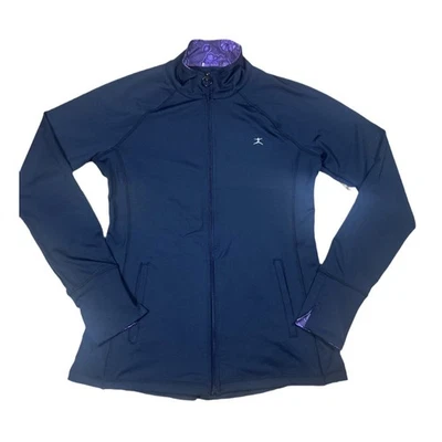 Chaqueta deportiva Danskin negra con cremallera completa - cuello y puños de cachemira púrpura (talla M) Foto 1 de 4