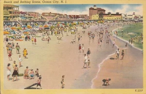 C. 1950 Vintage Beach and Bathing Scene, Ocean City, N.J. Postcard - Picture 1 of 2