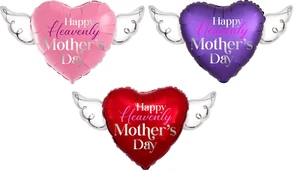 Happy Heavenly Mother's Day Balloons heart shaped with angel wings - Picture 1 of 5