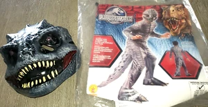 JURASSIC WORLD DINOSAUR HALLOWEEN COSTUME boys size 8/10 medium mask jumpsuit - Picture 1 of 3