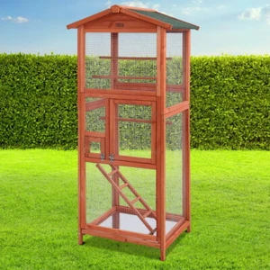 2-Door Wooden Bird Cage Parrot Budgie Finch Aviary with 3 Perches and Ladder - Picture 1 of 7
