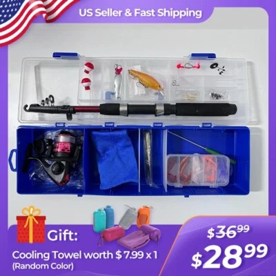 Combo completo de caña de pescar telescópica con carrete Spincast para niños 4,92 pies Foto 1 de 4