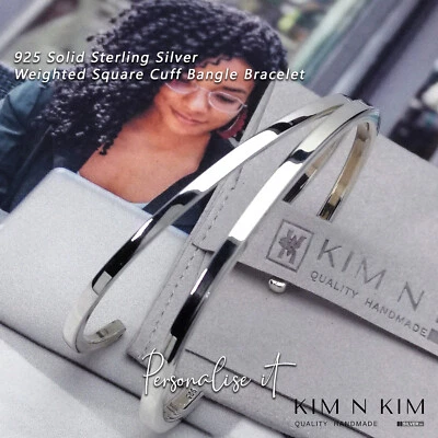 Weighted Square Cuff Bangle Bracelet ✔️Free Engraving✔️Solid 925 Silver✔️Quality - Image 1 of 4