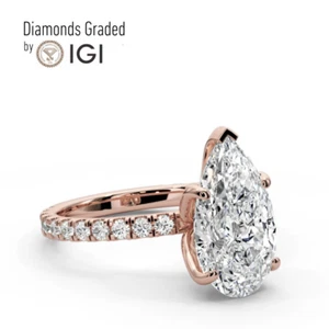 IGI Certified 2.50 Ct E VS1 Pear cut Lab Diamond Engagement Ring 14K Rose Gold - Picture 1 of 11