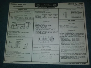 1957 HUDSON HORNET V-8 A.E.A. TUNE-UP CHART / VINTAGE USEFUL INFORMATION - Picture 1 of 2