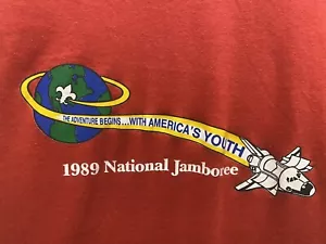 Vintage 1989 BSA Boy Scouts National Jamboree Red Shirt Sz Large - READ (O3) - Picture 1 of 5