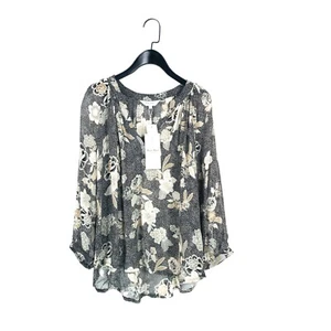 Part Two Beige Black Speckled Floral Sheer Chiffon Erdonae Blouse - Size 10 NEW - Picture 1 of 13