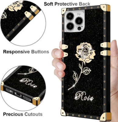 Diamond Bling Rose Phone Case For iPhone Samsung Huawei Honor LG Moto TCN Google - Image 1 of 4