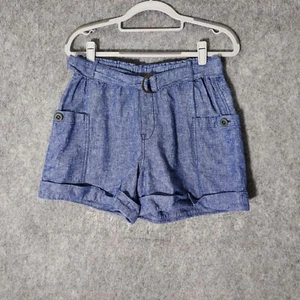Hei Hei Shorts XS linen Chambray Cargo Utility Pocket Tie Belt Cuffed High Rise - Picture 1 of 20