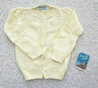 SUÉTER TEJIDO BEBÉ AMARILLO VINTAGE AÑOS 60, NIÑO PEQUEÑO, PUERTA DORADA DE CA. ETIQUETA ORIGINAL, NOS Foto 1 de 4