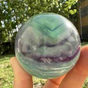 350g Natural Feather Fluorite Quartz Sphere Crystal Ball Reiki Healing Decor  - Picture 1 of 18