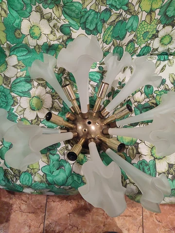 VINTAGE SPUTNIK ATOMIC LIGHT Mid Century Modern Chandelier MCM Flower Murano? 8" Cover