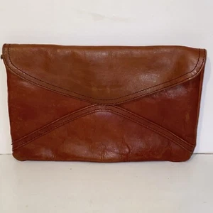 Vintage Envelope Clutch Braun Echtleder Handtasche Geldbeutel Made in California - Bild 1 von 22