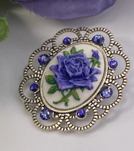 Handbemalte Kamee Brosche Lavendel Lila Rose Anstecknadel Handarbeit OOAK  - Bild 1 von 9