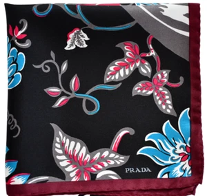 🆕️NEW Authentic PRADA FLORAL Printed 100% SILK Pocket Square Handkerchief - Picture 1 of 10