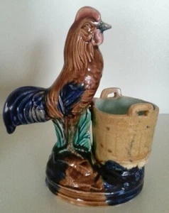 Pretty/Old Majolica Figural Toothpick Holder with a Rooster, Highly Collectible - Picture 1 of 8