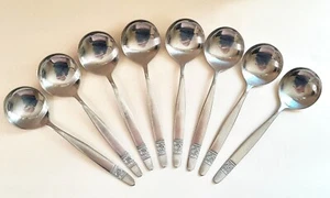 8 vtg Monogram ROSE soup spoons Korea stainless steel 6⅞in 17.4cm c1970s - Picture 1 of 10