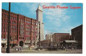 SEATTLE'S PIONEER SQUARE Historischer Totempfahl & Pergola WASHINGTON Postkarte WA - Bild 1 von 2