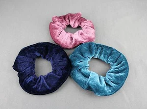 Marineblau Türkis Pnk Pack 3 Samt Velours Stoff Stretch Pferdeschwanz Halter Scrunchy - Bild 1 von 3