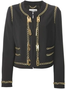 Moschino Black Jacket Gold Chain Logo Letter Couture Italian IT40 USA 6 $3,400 - Picture 1 of 12