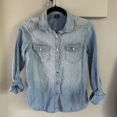Top vaquero de manga larga Gap para niñas, talla XL mezcla de algodón/lino Foto 1 de 4