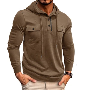 Mens Cargo Hoodie Workout Top Casual Hooded Coat Hip Hop Sweatshirt - Picture 1 of 15