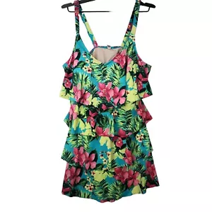 Catherine's Swim Dress Swimsuit Swim Brief 18 Floral Hawaiian - Picture 1 of 11