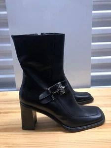 NEW CESARE PACIOTTI  BLACK LEATHER SQUARE TOE SILVER DAGER BOOTS - 39.5 = 9.5 US - Picture 1 of 8