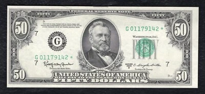 FR. 2111-G* 1950-D $50 *STAR* FRN FEDERAL RESERVE NOTE CHICAGO, IL UNCIRCULATED - Image 1 of 2