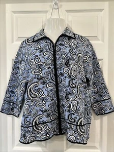 Essential G Santana Fine Knit Zip Front Paisley Print Blue Plus Size Sweater 2X - Picture 1 of 10