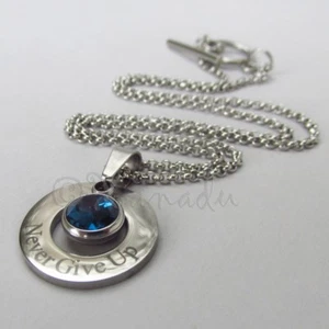 Never Give Up Necklace - 304 Stainless Steel Personlized Birthstone Pendant - Picture 1 of 9